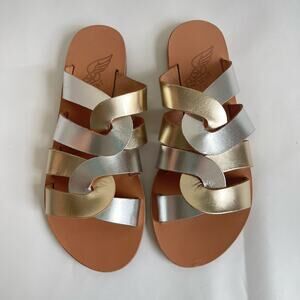 Ancient Greek Sandals Desmos Gold Silver Metallic Leather Slides 36 / US 5